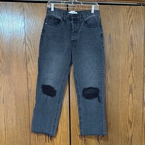 KanCan Women's High Rise Distressed Black Jeans